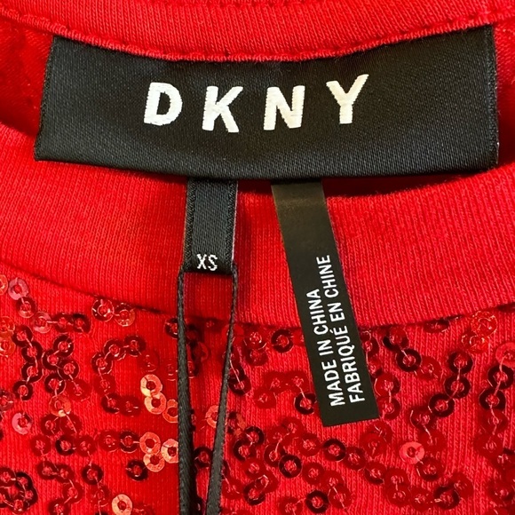 DKNY women’s XS red sequin short sleeve top. NWT - Picture 4 of 13
